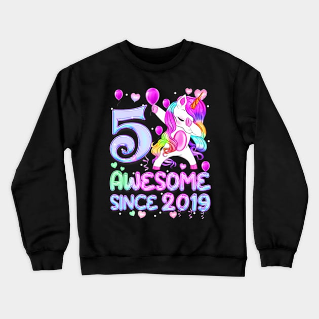 5 Years Old Unicorn Dabbing 5th Birthday Girl Unicorn Crewneck Sweatshirt by WayneLopez